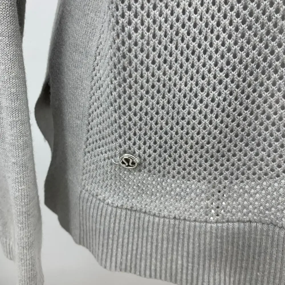 Lululemon Sweater Womens 8 Gray Well Being Open Knit Back Side Slits Pullover